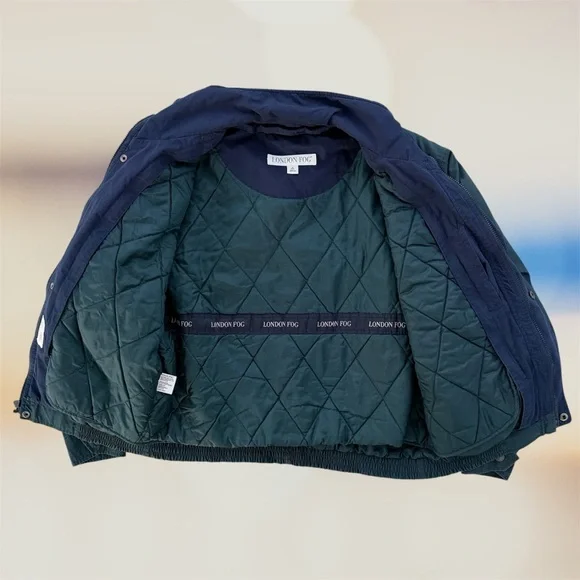 London Fog Green and Navy Blue Bomber Jacket with Removable Liner, Men's Medium - Picture 5 of 10